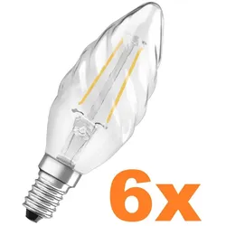 6er Sparset OSRAM E14 LED Gedrehte Kerzenlampe Superstar Filament 2,8W wie 25W warmweiß