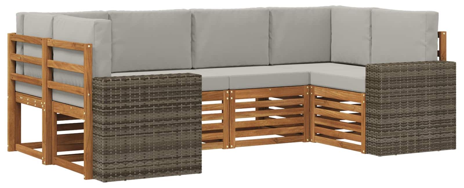 Ecksofa Set mit Kissen 6 pcs Natürlich und Hellgrau Polyester