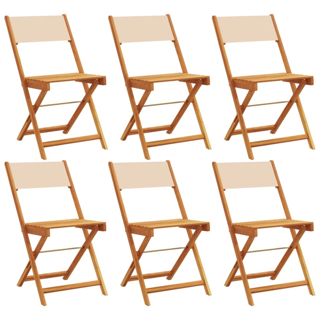 Klappstühle, 6 Stück, beigefarbener Stoff und Massivholz