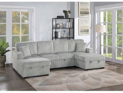 Esofastore Ash Finish Convertible Sectional 3pc Sofa Storage Tapered Legs