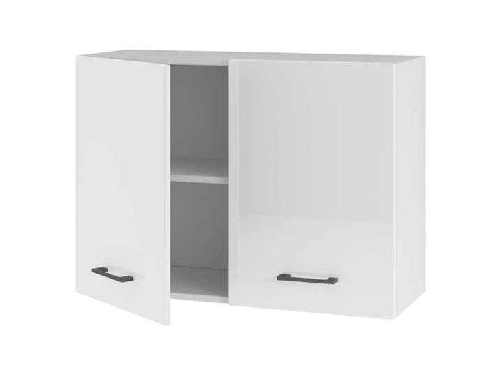 Hängender Küchenschrank 80 cm mit Türen - aus 16 mm Möbelplatte - ideal für mittelgroße und große Küchen - Viel Stauraum - flexibler Aufbau - einfache Montage (Weiß Matt) (weißes Acryl glänzend)