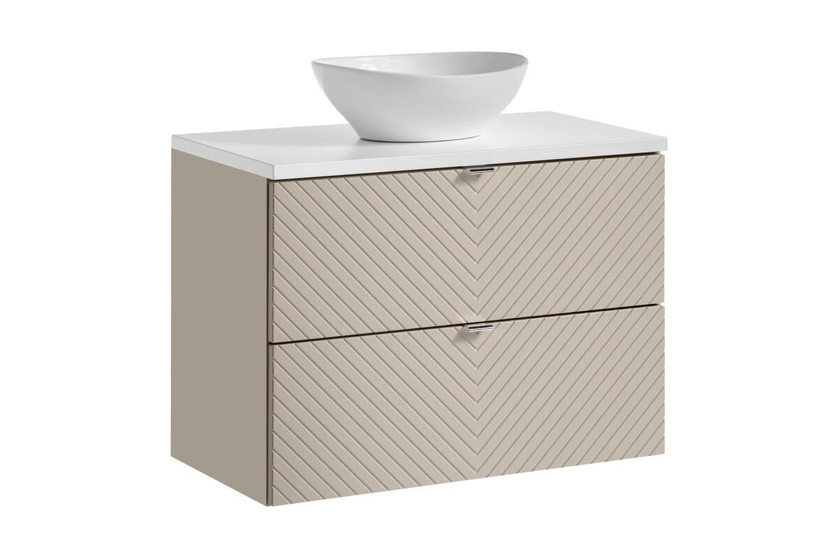 Badmöbel-Set 80 cm mit Arbeitsplatte Aufsatzwaschbecken & unterschrank, Viva Cashmere V BM276 - Kaschmir Matt/ Weiß Matt