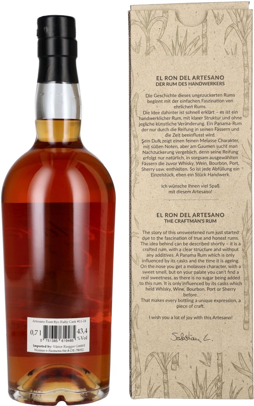 El Ron del Artesano 8 Años Ruby Port Cask Finish Panama Rum 43,4% Vol. 0,7l in Geschenkbox