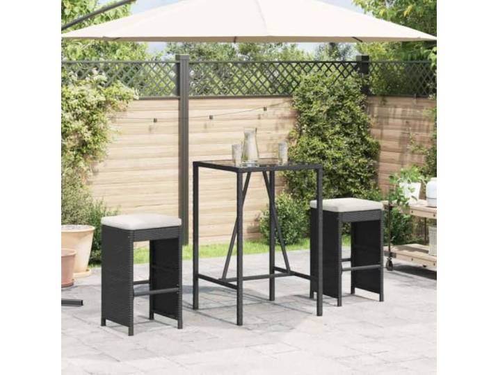 ZQQLVOO Garten-Barhocker mit Kissen 2 STK. Schwarz Poly Rattan Pulverbeschichteter Stahlrahmen, abnehmbarer Bezug, max. 110 kg belastbar, pflegeleichtes PE-Rattan