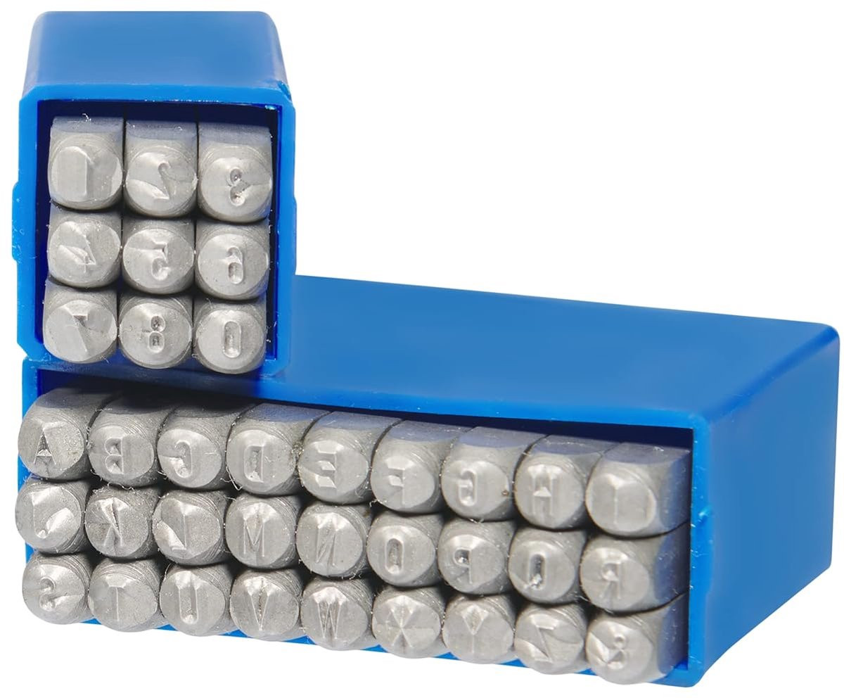 Stempelset van metaal met slagcijfers en letters voor metaal graveren, 25 mm letterhoogte (0-9 en A-Z)