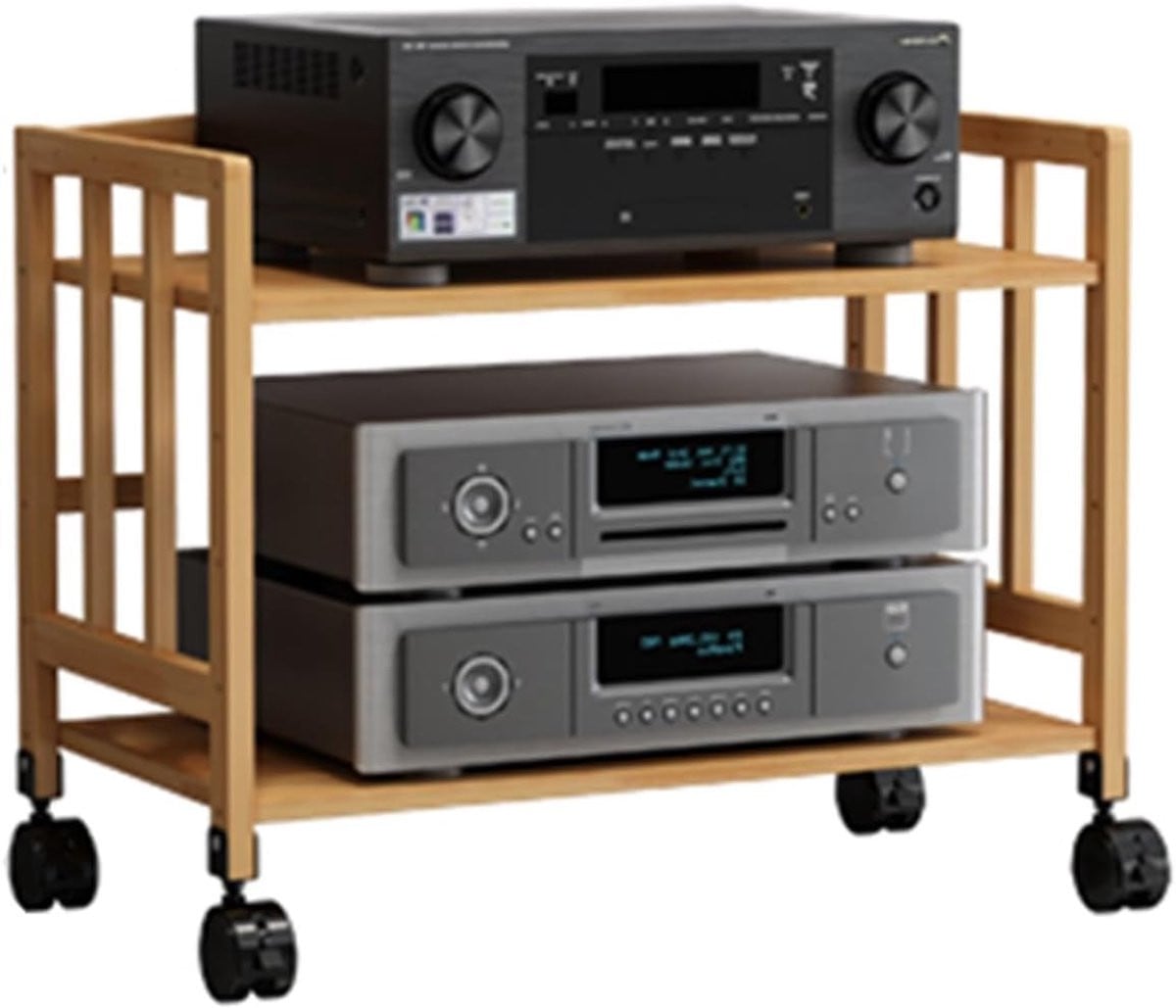 Bamboe Audio Rack Mediastandaard met Verstelbare Planken en Achterpaneel - Houtkleur - Breedte: 60 cm