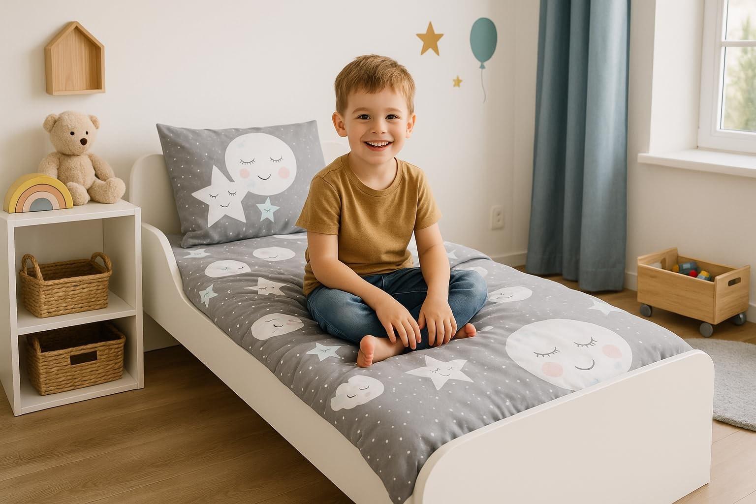 Holz-Kinderbett im skandinavischen Design mit Matratze und Lattenrost