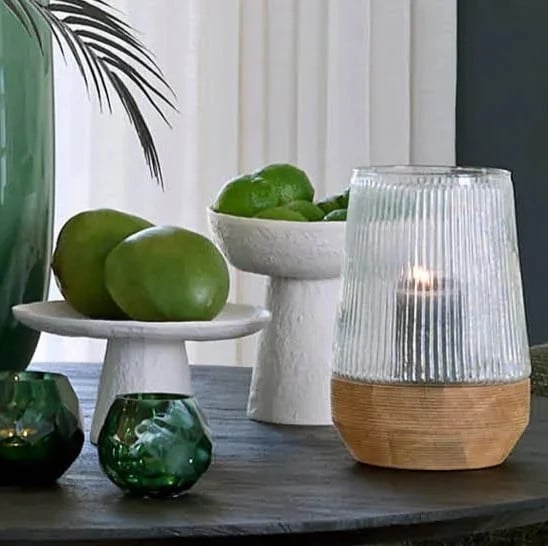 Light en Living Windlicht MINAS helder glas met hout naturel, Diameter: 22 cm, Hoogte: 30 cm