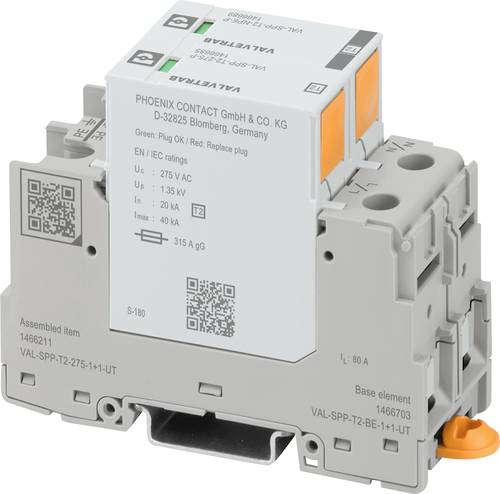 Phoenix Contact 1466211 VAL-SPP-T2-275-1+1-UT Überspannungsableiter Überspannungsschutz für: Verteilerschrank 40 kA 1St.