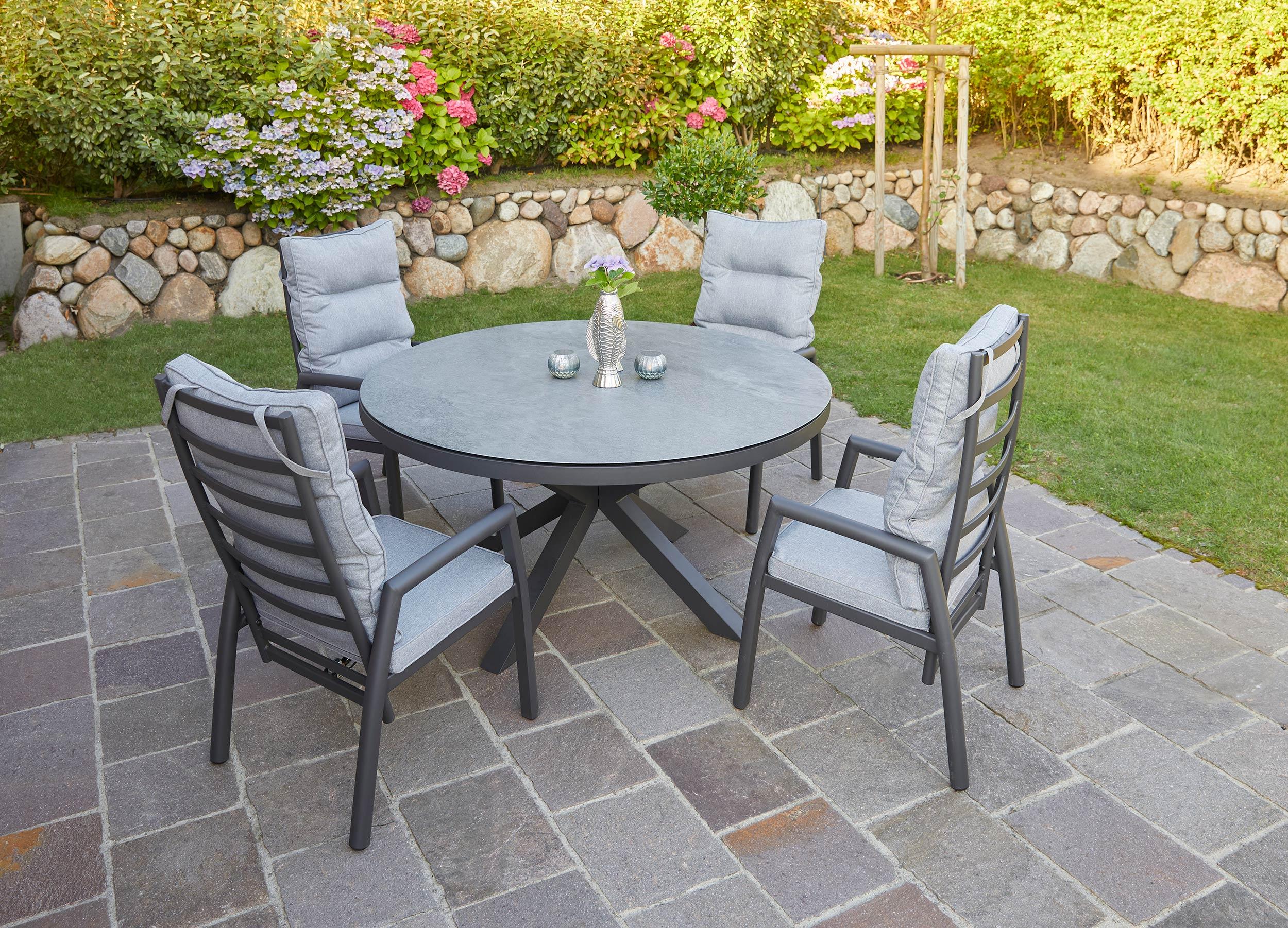 LC Garden "Bondino" Dining Gartentisch rund Ø150x75cm anthrazit mit Glas-Keramik Tischplatte