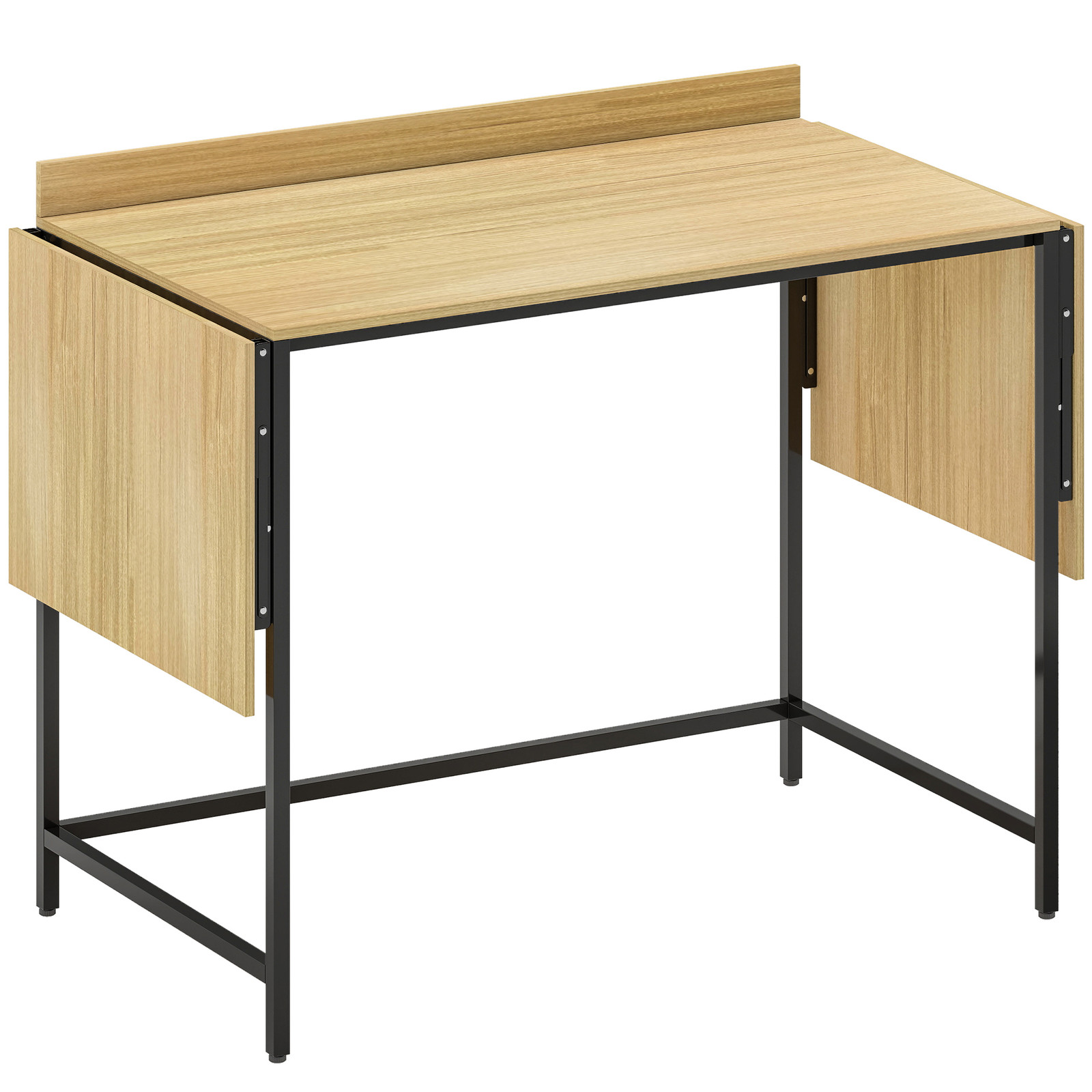 HOMCOM Inklapbare Computertafel met 2 Uittrekbladen, Eiken en Zwart