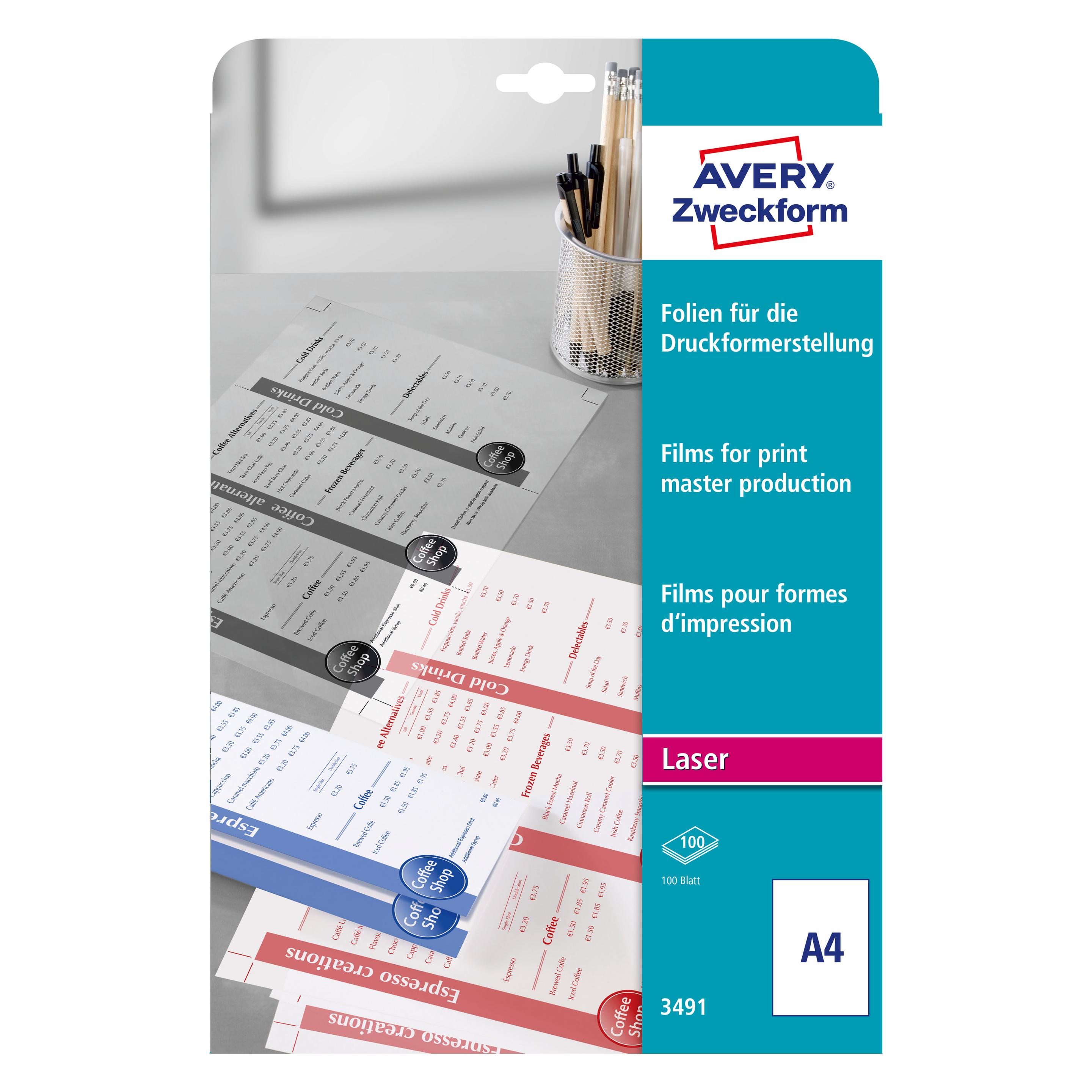 Avery Zweckform Transparente, matte Polyesterfolie (A4, 100 Stk.) (3491)