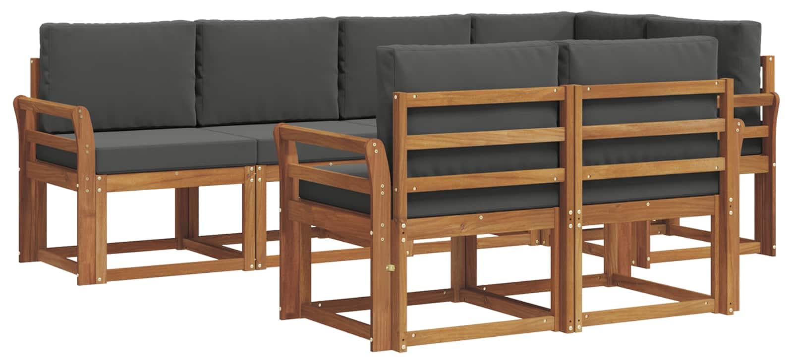 Outdoor-Sofagarnitur mit Kissen 7 pcs Natur und Anthrazit