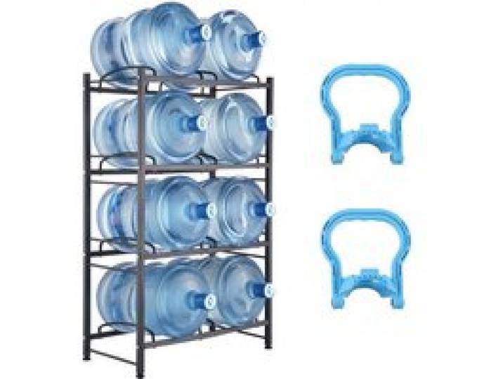 VEVOR Porte-bouteilles d'eau à 4 niveaux, porte-bouteilles de 5 gallons, porte-bouteilles à double rangée pour 8 bouteilles, porte-bouteilles d'eau robuste pour cuisine, bureau, salon, noir
