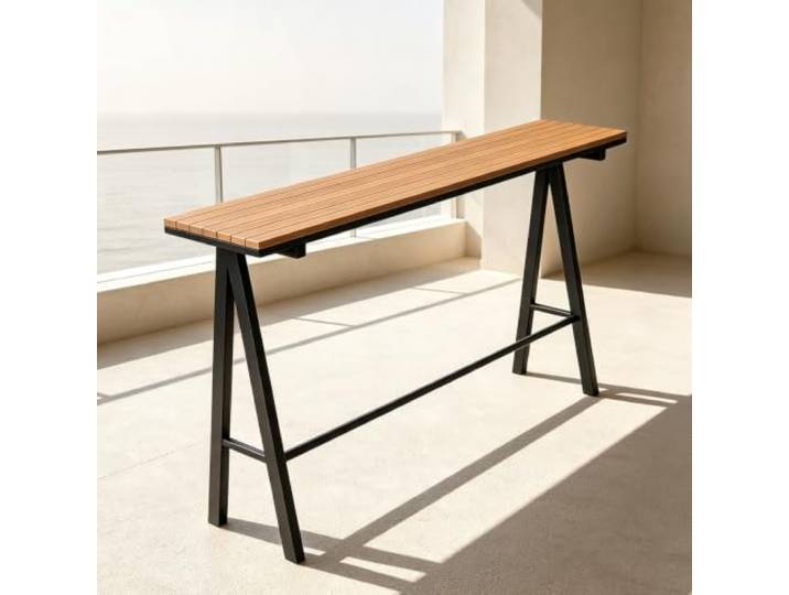 Weiwehome Bartisch aus Massivholz, schmaler Stehtisch mit Metallrahmen Schlicht, Industriestil, platzsparend – für Küchentheken, Cafés, Terrassen(Black,55.1in*15.7in)