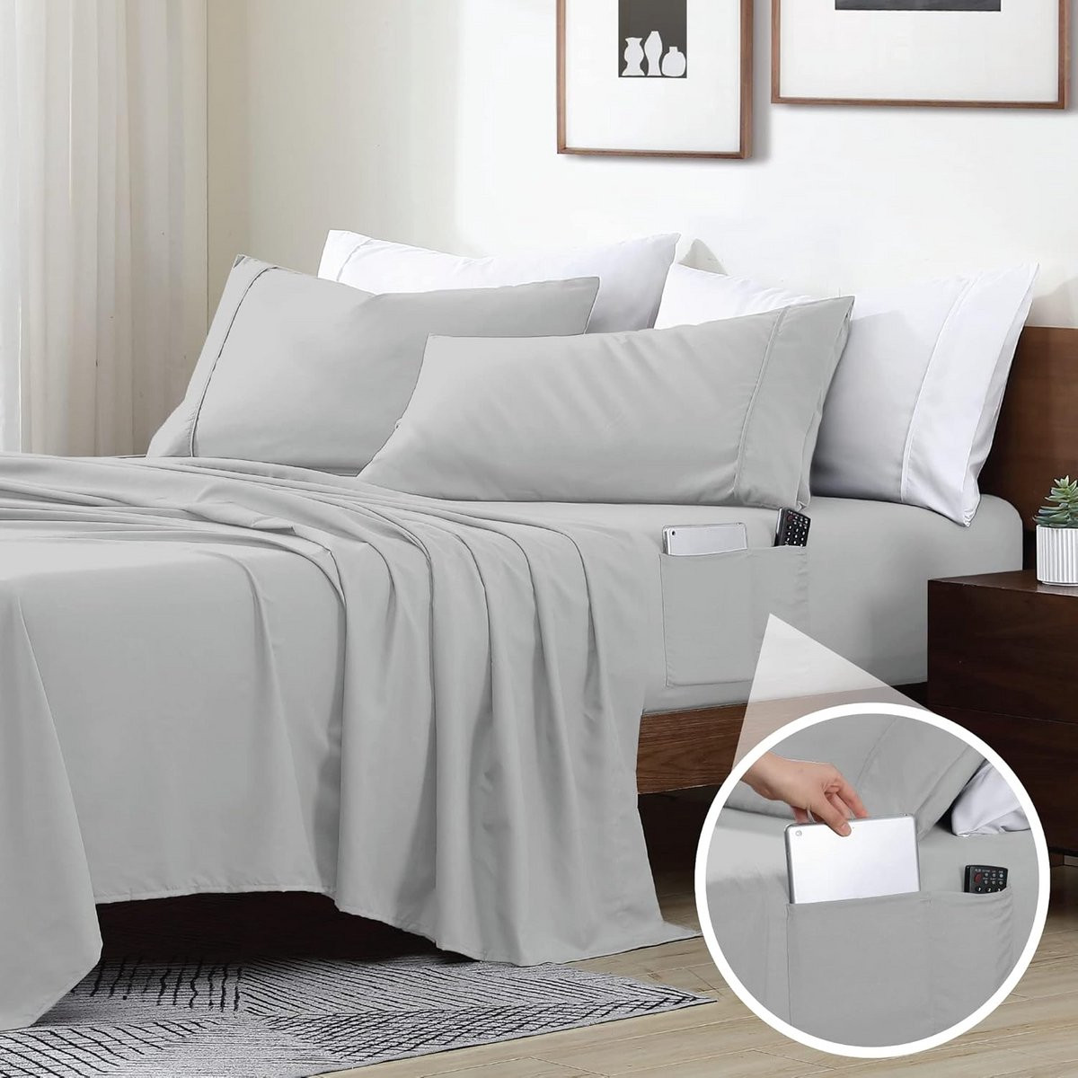 Luxe Geborsteld Microvezel Beddengoedset 4 Delig met Zijvakken voor Volwassenen