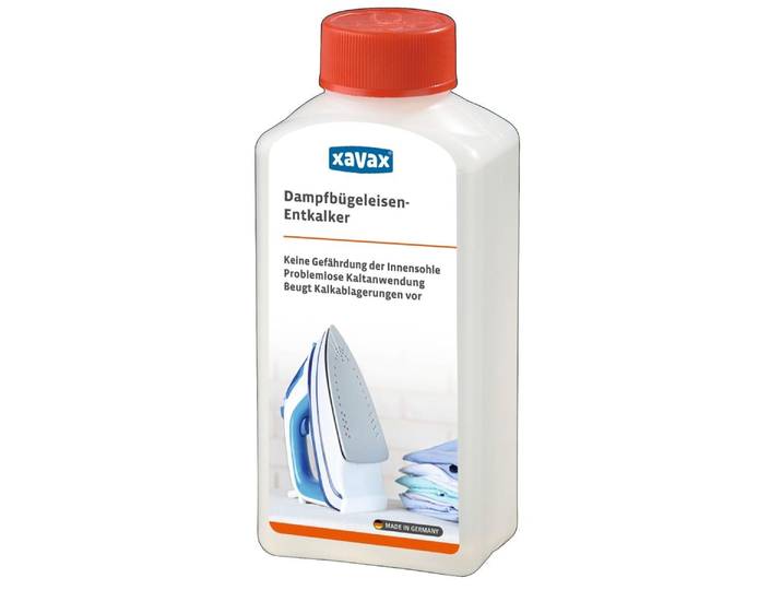 XAVAX Entkalker Entkalker für Dampfbügeleisen Bügeleisenentkalker , weiß, B:6,3cm H:4,1cm T:14,3cm, Reinigungsmittel, 250 ml, ausreichend für 3 Anwendungen, Entkalker