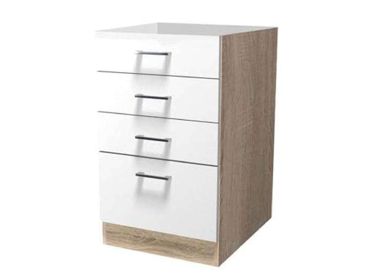 Smart Möbel Schubkastenschrank ohne Arbeitsplatte 50 cm Weiß - Salerno Unterschrank mit 3 Schubladen und einem großen Auszug mit weißen Fronten