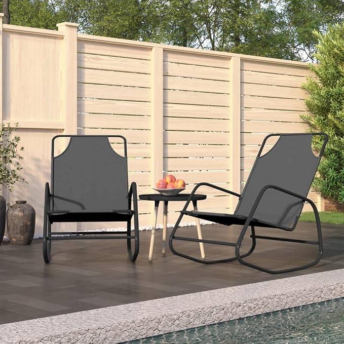 Schaukelliegen 2 STK. Grau pulverbeschichteter Stahl und atmungsaktives Textilene 89x58x93,5 cm, klappbar und verstellbar für Garten Terrasse Balkon