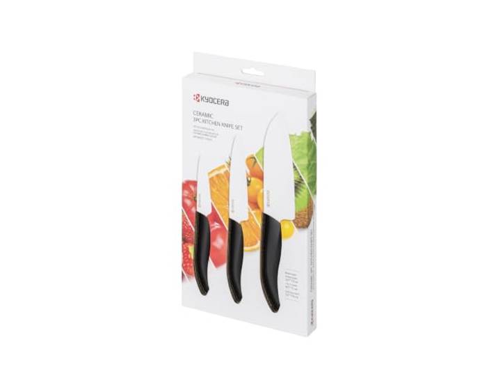 Kyocera GEN 3er-Messerset Keramik Santoku Messer, Gemüsemesser, und Schälmesser Klinge 14, 11, 7,5 cm ergonomischer Griff extrem scharfes Küchenmesser Kochmesser Profi Messer