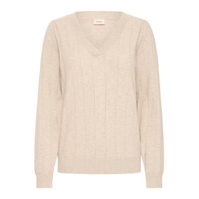 Strickpullover FRANSA "Damen Strickpullover FRKATA", Damen, Gr. L, beige (feather gray melange), Obermaterial: 50% Viskose CV. 28% Polyester PES. 22% Nylon NY., Pullover Strickpullover