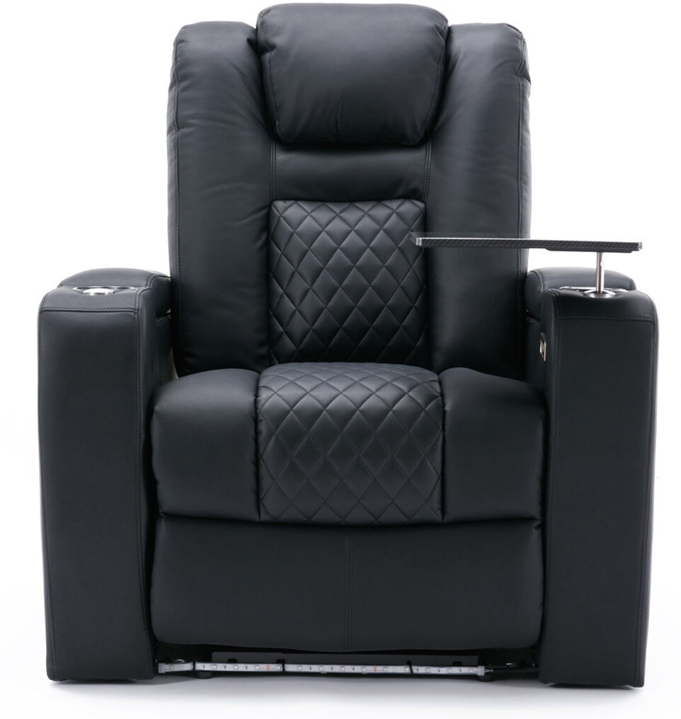 Latitude Run Yacine Broadway Cinema Recliner Electric Chair with Tray Black 107cm H X 95cm W X 91cm D