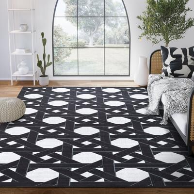Abani Rugs Parker Collection PAR210A Black Ivory Rattan Area Rug