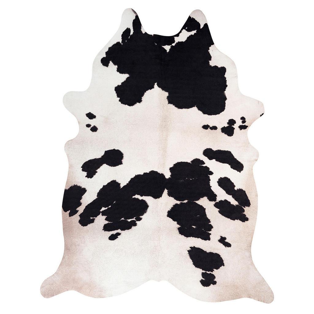 Novel Kunstfell , Schwarz, Weiss , Textil , Tier , Tierform , 155x190 cm , für Fussbodenheizung geeignet, lichtunempfindlich, strapazierfähig, leicht zusammenrollbar, rutschfeste Unterfläche, vegan , Teppiche & Böden, Teppich, Schaffell & Kuhfell