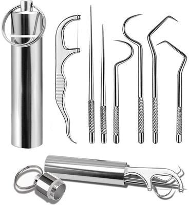 Drop Dash Deals Portable Toothpick Set Stainless Steel Reusable Dental Pick Kit With Travel Case Portable Toothpick Set Stainless Steel Reusable Dental Pick Kit With Travel Case