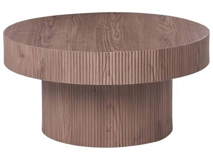 Beliani Couchtisch Holzoptik Dunkelbraun rund ⌀ 80 cm mit Rillen Standfuß u. Tischplatte Seul