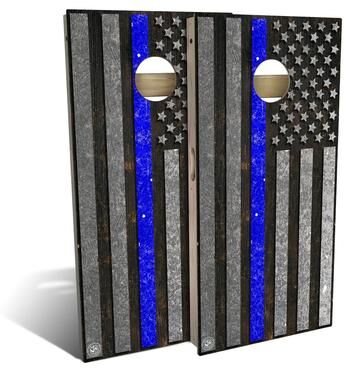 Skip's Garage American Flag Blue Line Outdoor Cornhole Board Set