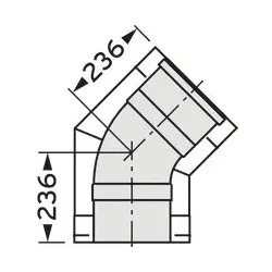 Bogen 45 Grad DN 300/200 Edelstahl für Abgassystem Fassade DN 200