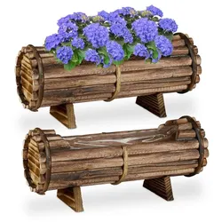 Relaxdays Blumenkasten Holz 2er Set Braun