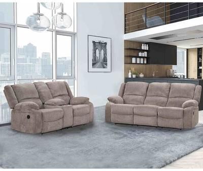 Esofastore Transitional Pillow Top Arms Mocha Finish Manual Recliner Sofa Set