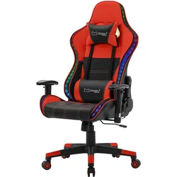 GAMINGSTUHL mit RGB Licht und Lautsprecher, Rot, aus Kunstleder
