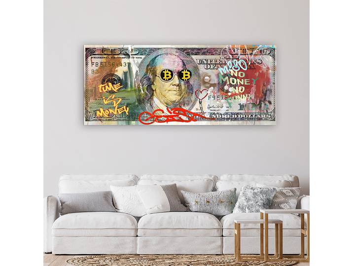 Glasbild Money Art Sicherheitsglas Multicolor 60 x 140 x 1cm