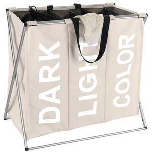 Wenko Wäschekorb Trio Beige, mit 3 Fächern, aus Polyester, faltbar, 63 x 57 x 38 cm, 130 Liter