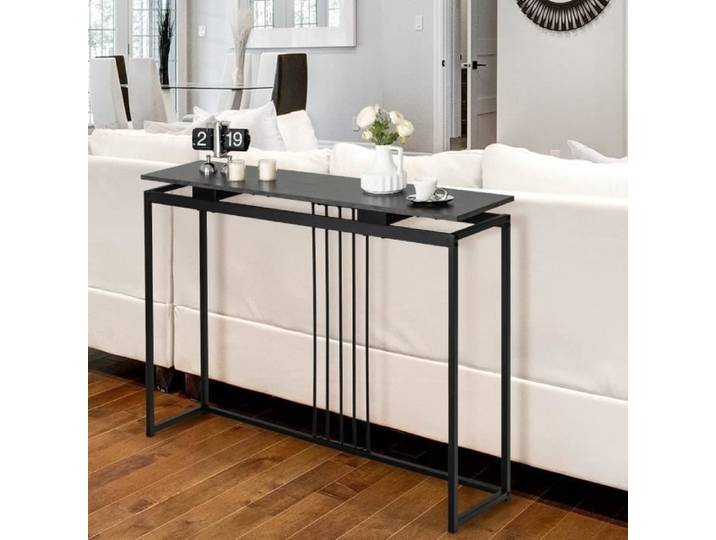 GIANTEX Console Meuble Entrée à 1 Etage en Effect Marbre Table Console Moderne pour Entrée/Salon Cadre en Fer 120x 30x 90CM Noir