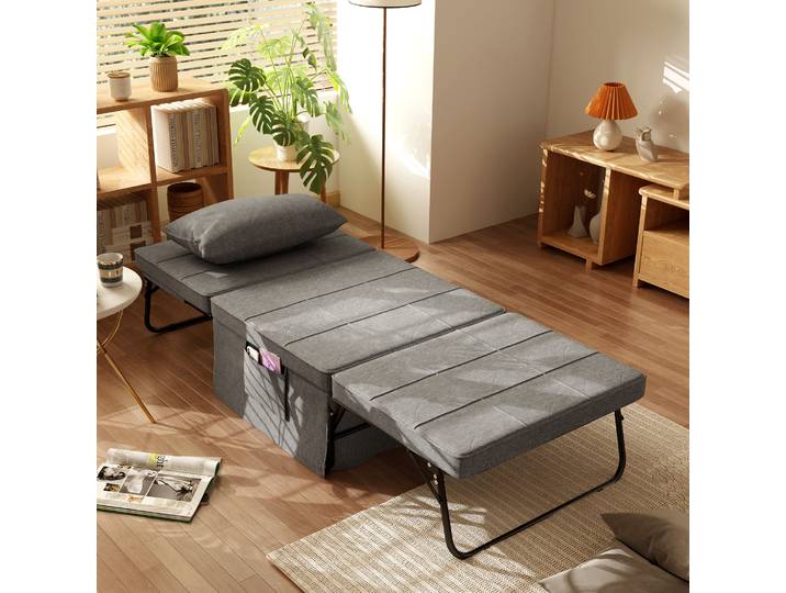 HOMCOM Fauteuil Convertible Tissu Gris 1 Place