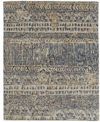 Grand Bazaar Scottsdale Luxe Hand Knot Abstract Area Rug, Denim Blue/Beige
