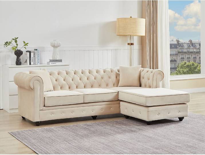 Chesterfield Ecksofa - wendbar - Samt - Beige - TOLEDO