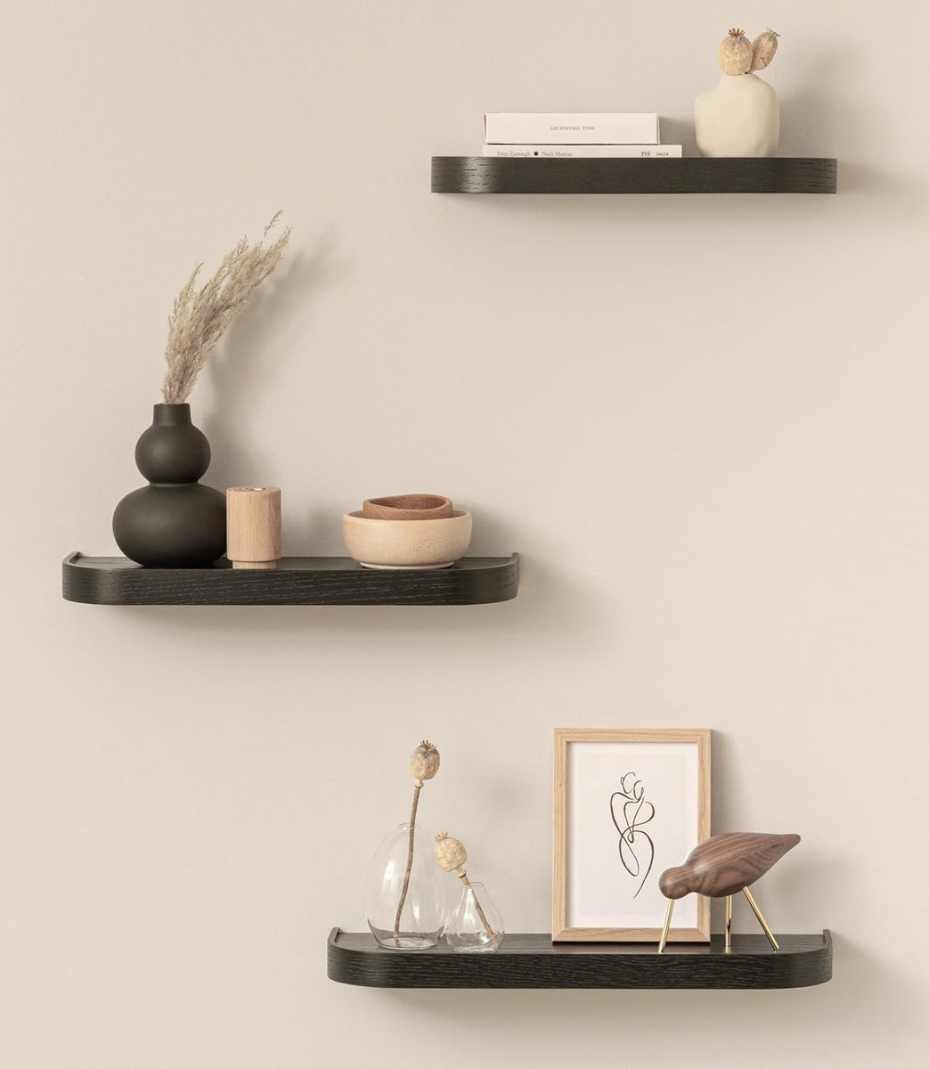 Wandrek Set Toke met 3 Eikenhouten Plankjes voor Wanddecoratie en Opslag