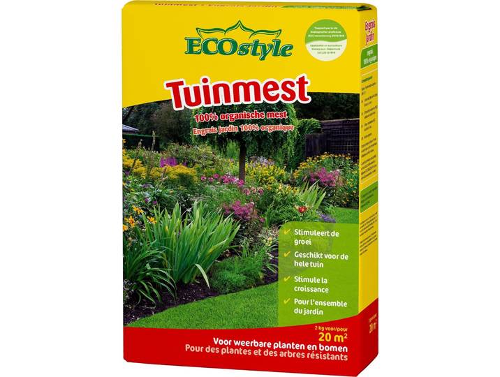 ECOstyle Tuinmest Organische Meststof - Border & Siertuin - Natuurlijke Meststof Gazon - 120 Dagen Voeding- 100 M² - 10 KG