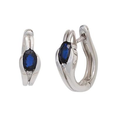 Paar Creolen JOBO, weiß (weißgold 375, blau), Ohrringe, Damen, P1 = bei 10-facher Vergrößerung erkennbare Einschlüsse, Diamanten Weißgold 375, Diamanten, Weißgold 375, 9 Karat 375 Weißgold mit Saphir und Diamant