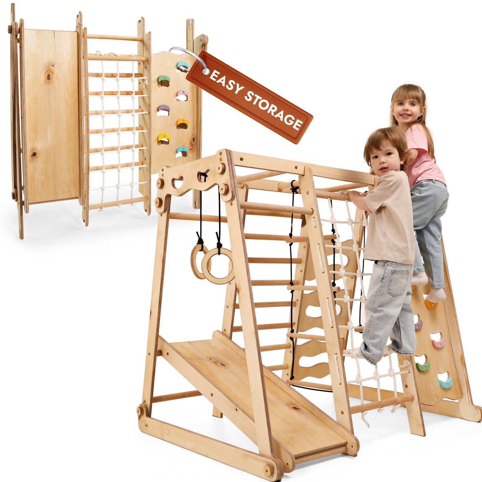 Goodevas 9-in-1 Montessori Klimrek voor Kinderen met Glijbaan, Schommel en Klimmuur