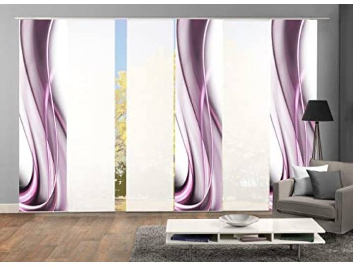 Home Fashion 96148 6er-Set Schiebegardinen ONDA in grau oder Beere blickdichter Dekostoff & transparenter Halborganza 6X jeweils 245x60 cm Farbe: (Beere)