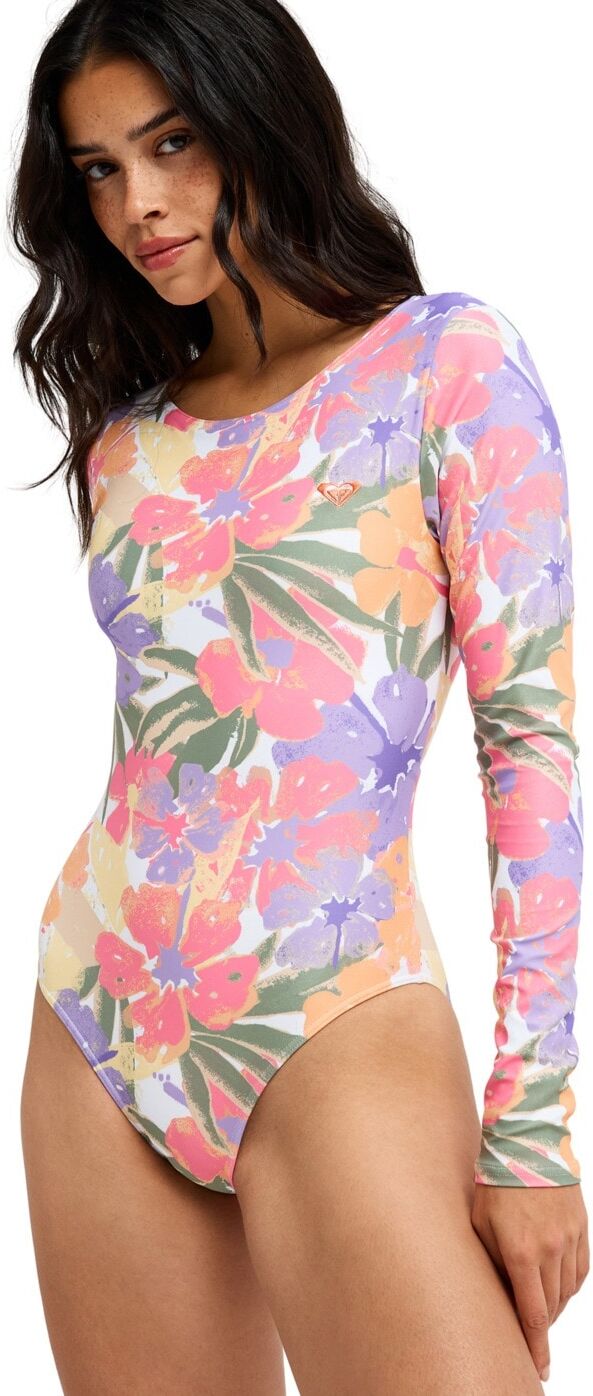 Badeanzug ROXY "Beach Babe", Damen, Gr. XL, bunt (cloud dancer hazey hibiscus), Recycling-Polyester, Badeanzüge Badeanzug