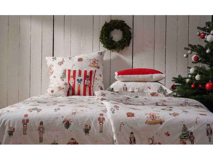Bettwäsche APELT Noel Flanell , natur, rot, B/L: 135cm x 200cm, 1 Stk., 1 Stk., Flanell, B/L: 80cm x 80cm, 2, Flanell, Bezug: 100% Baumwolle, Bettwäsche, Bettwäsche, Bettwäsche-Set mit Reißverschluss, Flanell, Digitaldruck