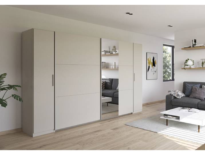 Armoire combinée Kronach avec miroir 354cm Beige/Cachemire Argenté 1 miroir