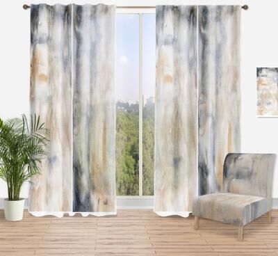DESIGN ART Designart 'Paste; Abstract With Dark Blue and Beige' Modern Curtain Single Panel